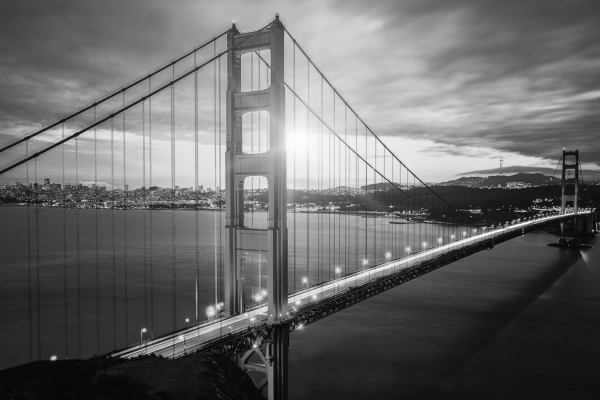 Famous Golden Gate Bridge at sunrise